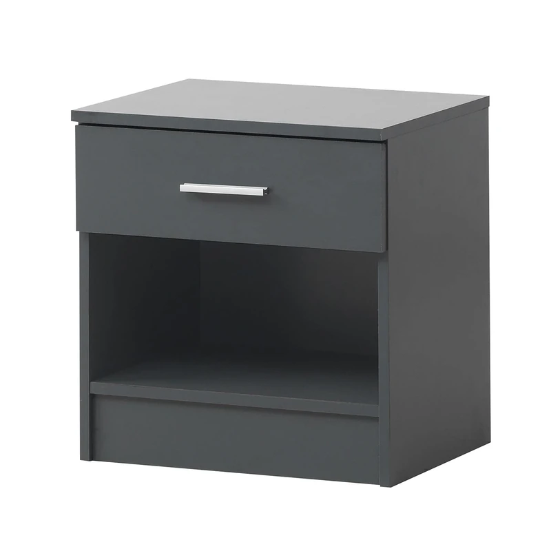 Timber Art Design UK Rio Costa Bedside Cabinet Home Office Bedroom Furniture Aesthetic Nightstand Table 1 Drawer with Metal Handle, Dark Grey - H 47 x W 45 x D 35 cm - Image 1