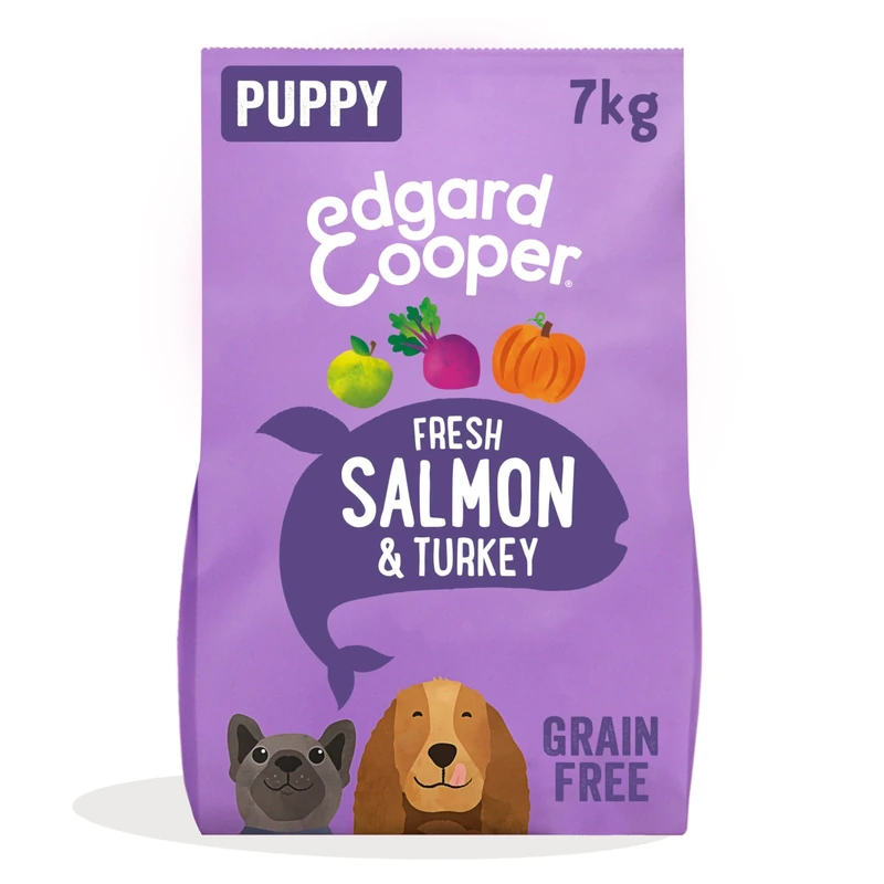 Edgard & Cooper Grain Free Dry Dog Food For Medium Breed Puppy Dogs (7kg), Fresh Salmon & Turkey, Fibre Balanced Tailored To Tummy Needs, Hypoallergenic, Natural Ingredients, Never Fish Meal