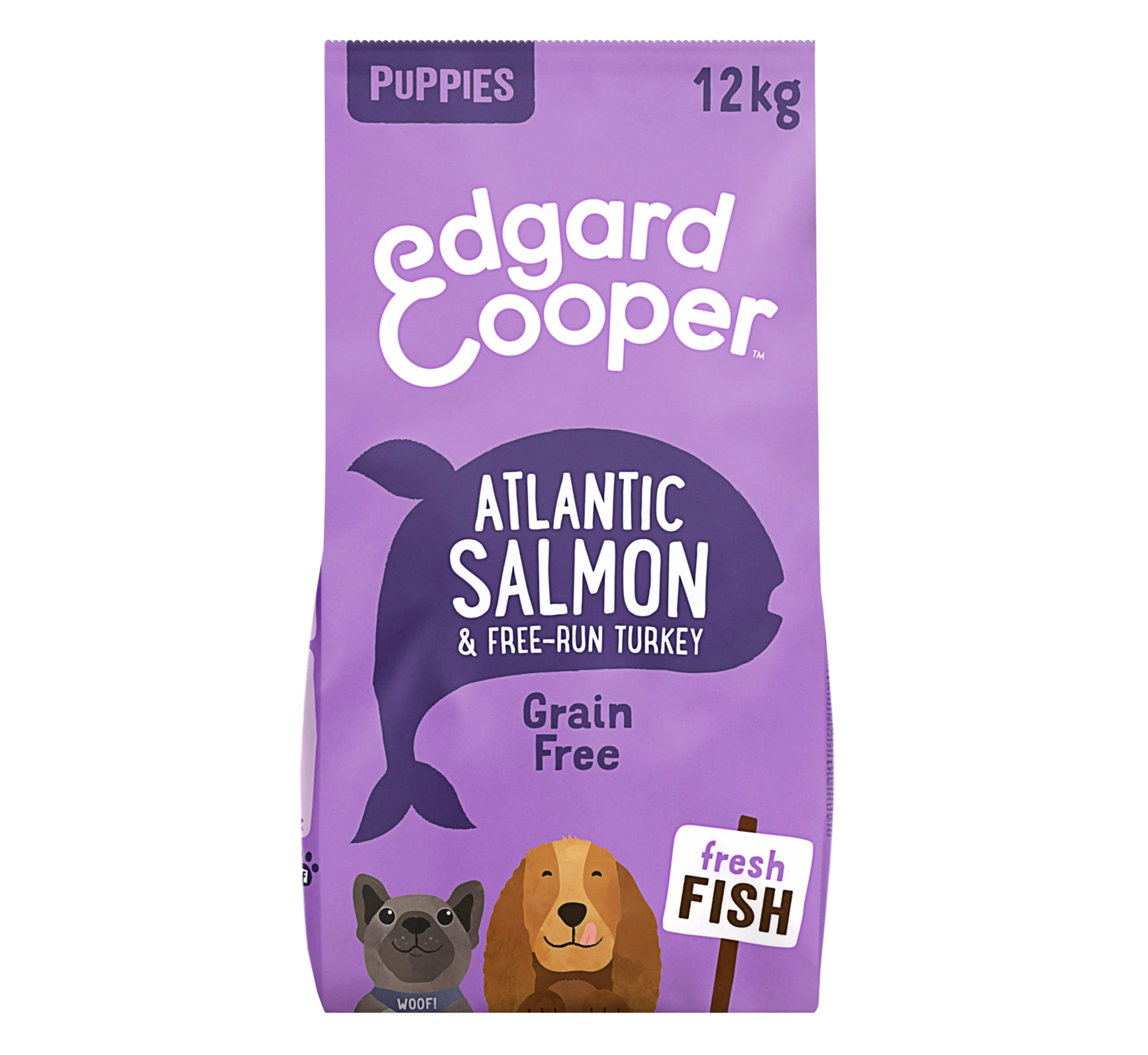 Edgard Cooper Puppy Grain Free Dog Food Dry, Salmon & Turkey 12kg, Natural Kibble for Puppies, Fresh Meat, High in Protein, Hypoallergenic, No Added Sugar