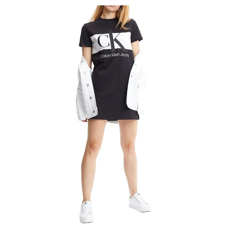 Calvin Klein Women’s Blocking Short T-Shirt Dress, Black (Ck Black), XS - Image 1