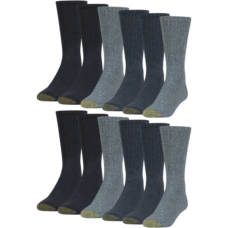 Gold Toe Men's Harrington Crew Socks, Multipairs, Denim/Chambray/Navy (12-Pairs), Large (Pack of 12)