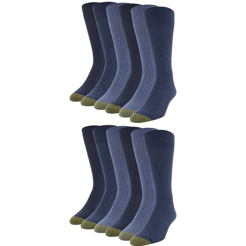 Gold Toe Men's Stanton Crew Socks, Multipairs Socks, Chambray/Denim/Midnight (12-pairs), L UK