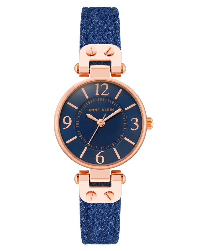 Anne Klein Women's Leather Strap Watch, Blue/Rose Gold