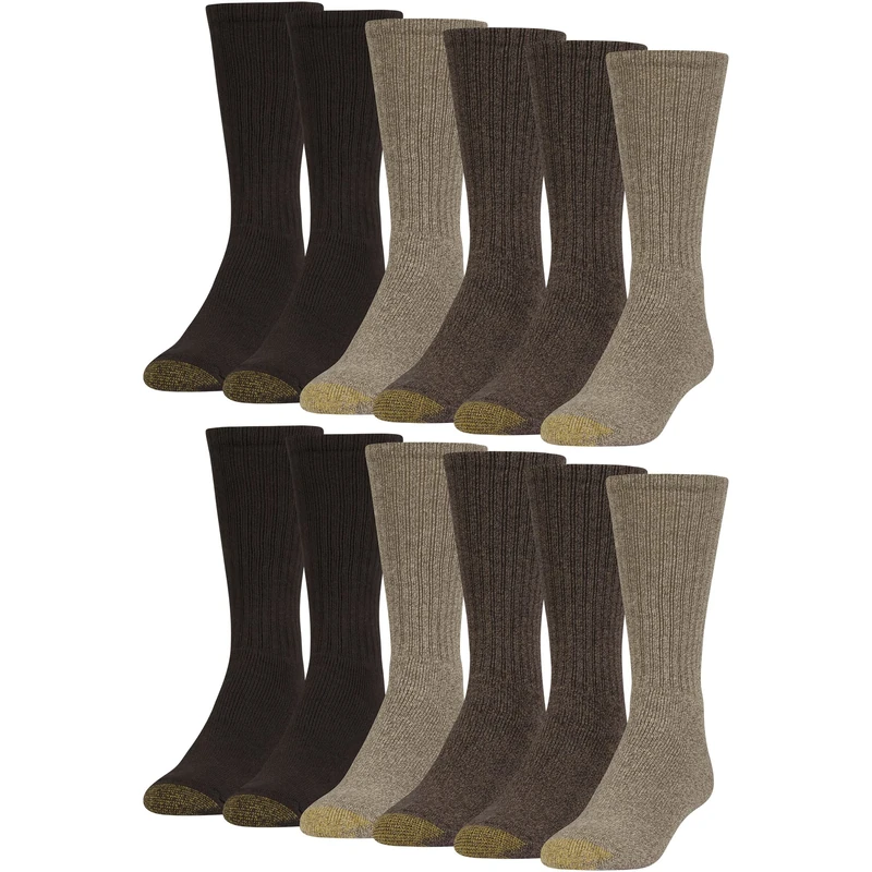 Gold Toe Men's Harrington Crew Socks, Multipairs Socks, Taupe Marl/Khaki Marl/Brown (12-pairs), L UK