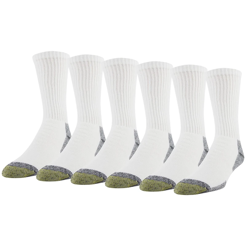 Gold Toe Men's 656s Cotton Crew Athletic Socks, Multipairs, White/Grey Work (6-Pairs), Large (Pack of 6)