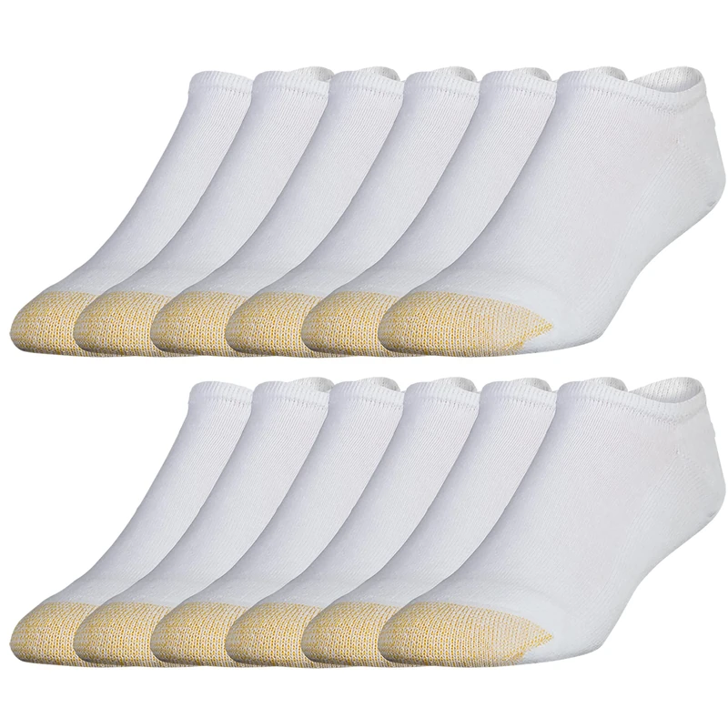 Gold Toe Men's 656f Cotton No Show Athletic Socks, Multipairs, White (12-Pairs), X-Large (Pack of 12)