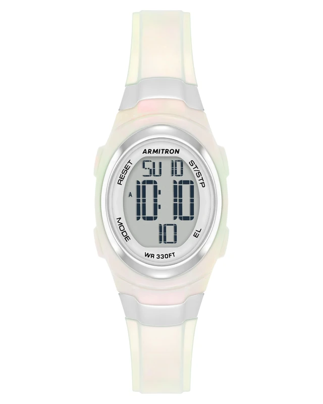 Armitron Sport Women's Digital Chronograph Resin Strap Watch, 45/7034, Pearlescent White, 45/7034PWT