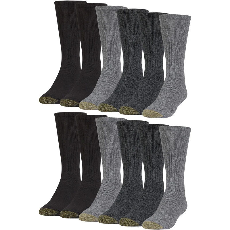 Gold Toe Men's Harrington Crew Socks, Multipairs, Charcoal/Light Grey/Black (12-Pairs), Large (Pack of 12)
