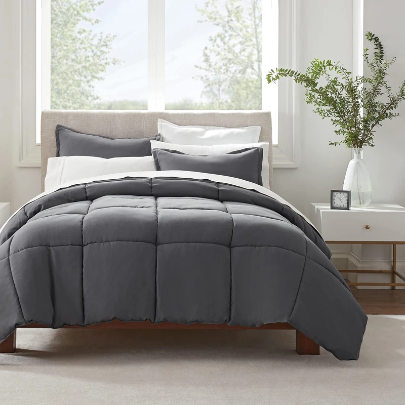 Serta Ultra Soft Hypoallergenic Solid Comforter Set, Polyester, Grey, King