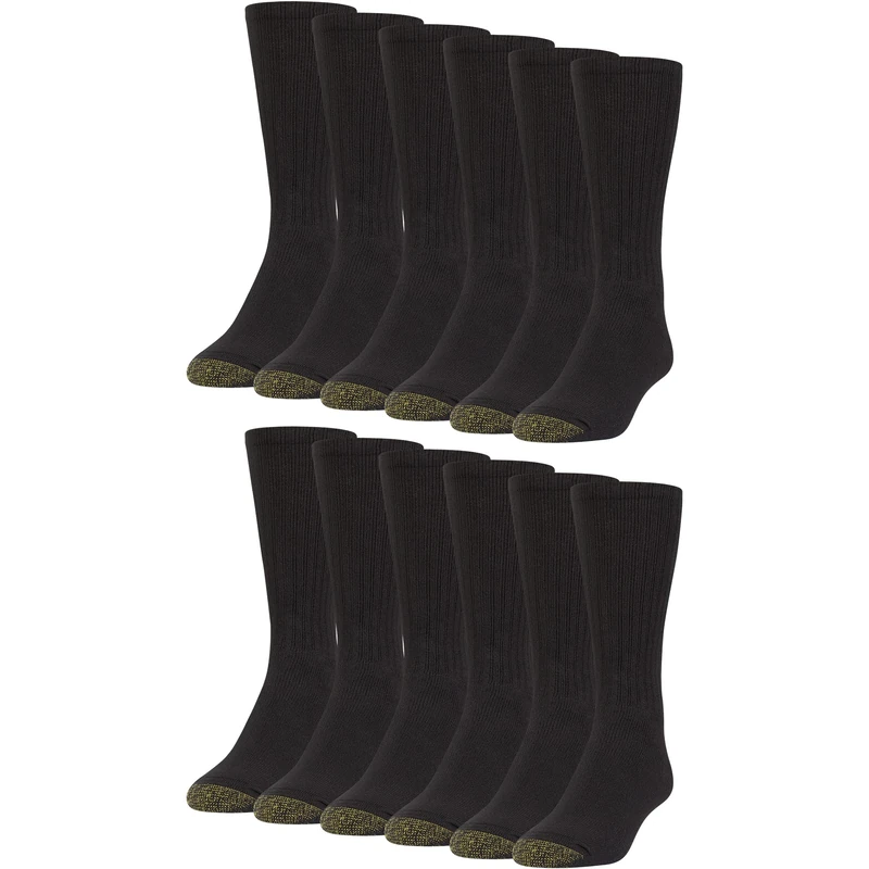 Gold Toe Men's Harrington Crew Socks, Multipairs Socks, Black (12-pairs), L UK