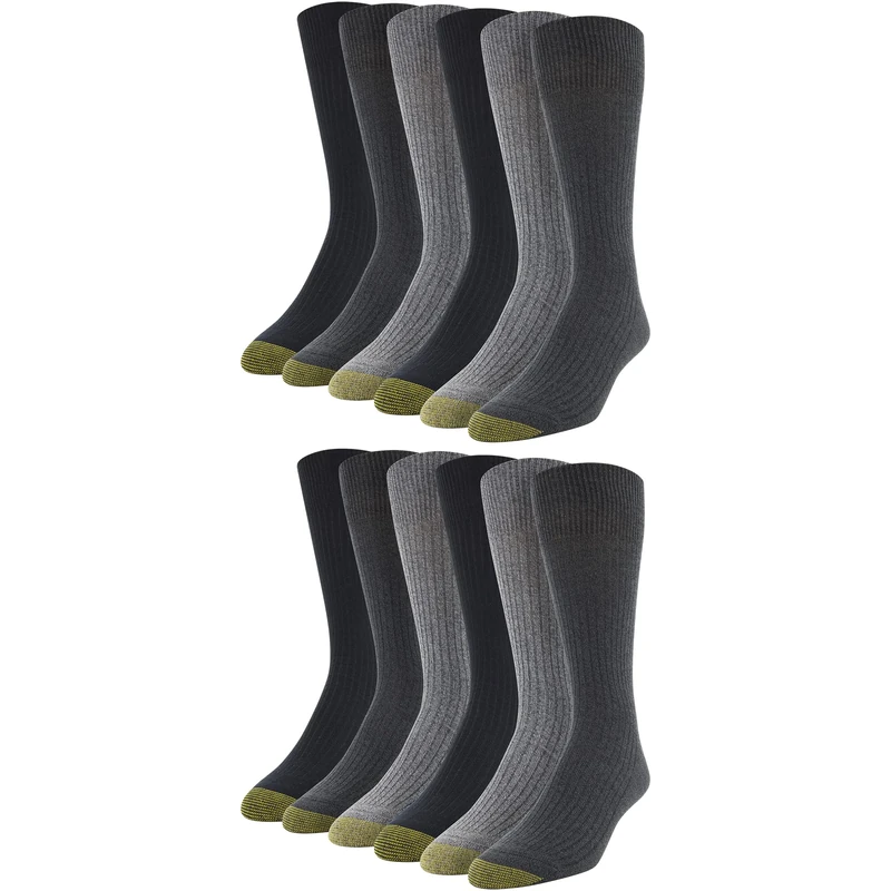 Gold Toe Men's Stanton Crew Socks, Multipairs Socks, Charcoal/Grey Marl/Black (12-pairs), L UK