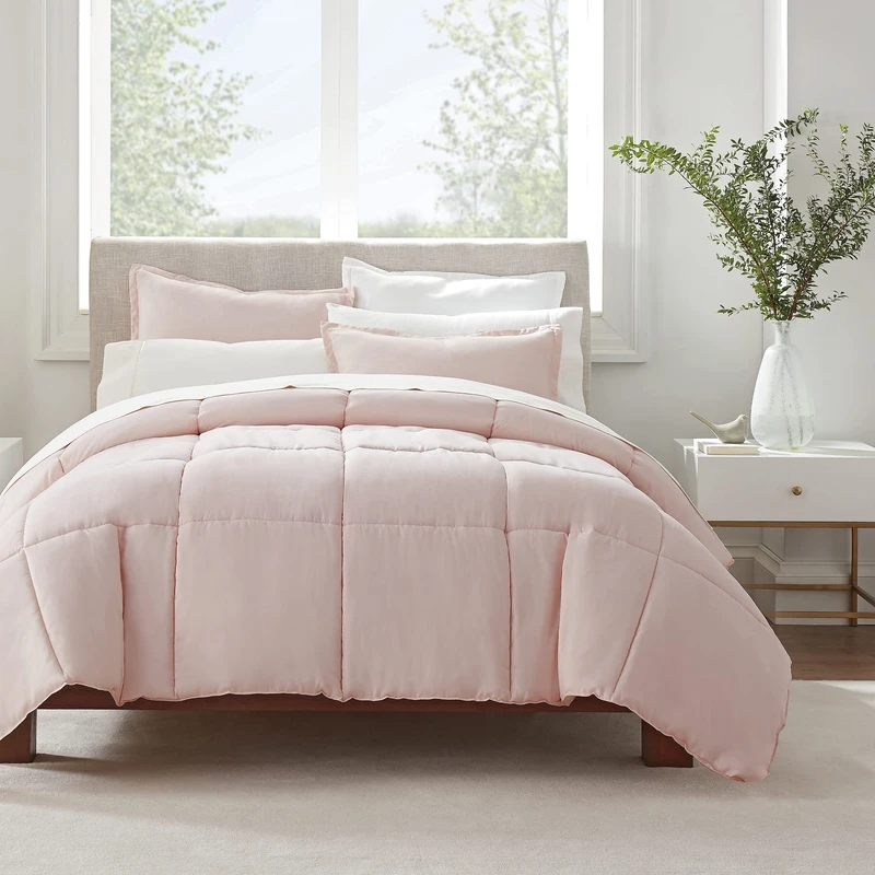 Serta Ultra Soft Hypoallergenic Solid Comforter Set, Polyester, Blush, King