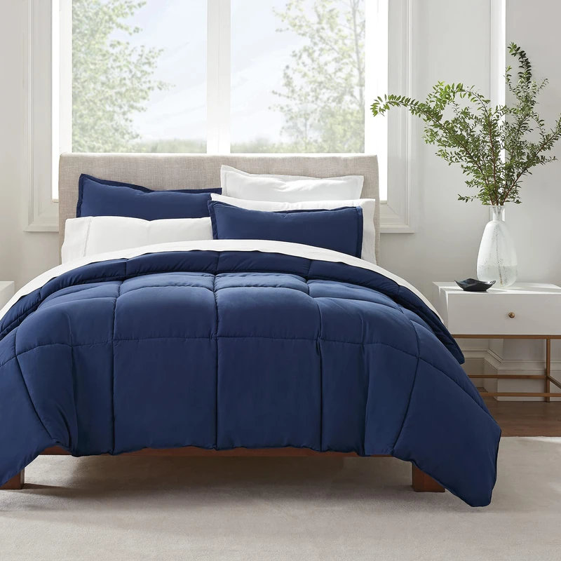 Serta Ultra Soft Hypoallergenic Solid Comforter Set, Polyester, Navy, King