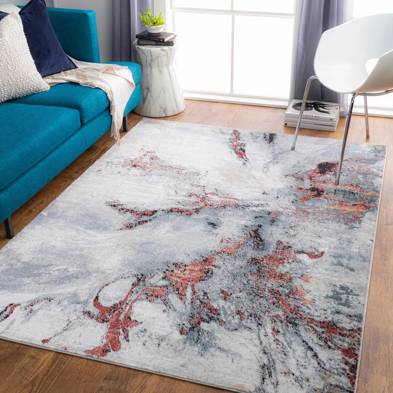 Livabliss New York Abstract Rug - Area Rugs Living Room 160x220 cm, Dining Room, Lounge, Kitchen, Bedroom - Modern Marble Soft Luxurious Easy Care Medium Pile Large Burgundy and Grey