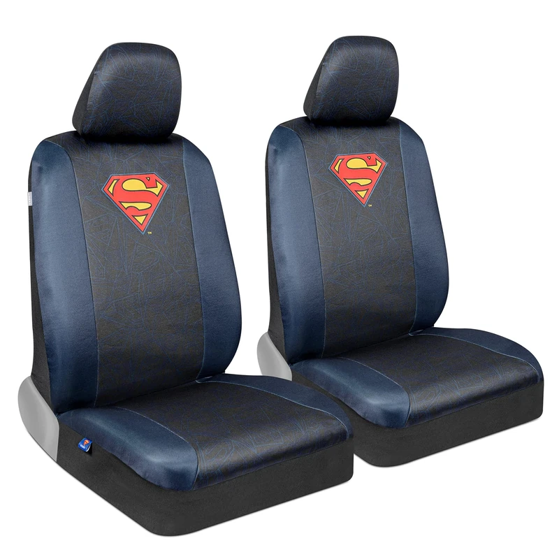 BDK Superman Car Seat Covers for Front Seats with Matching Seat Belt Pads – Officially Licensed Warner Brothers Superhero Auto Accessories Bundle, Made for Car Truck Van and SUV