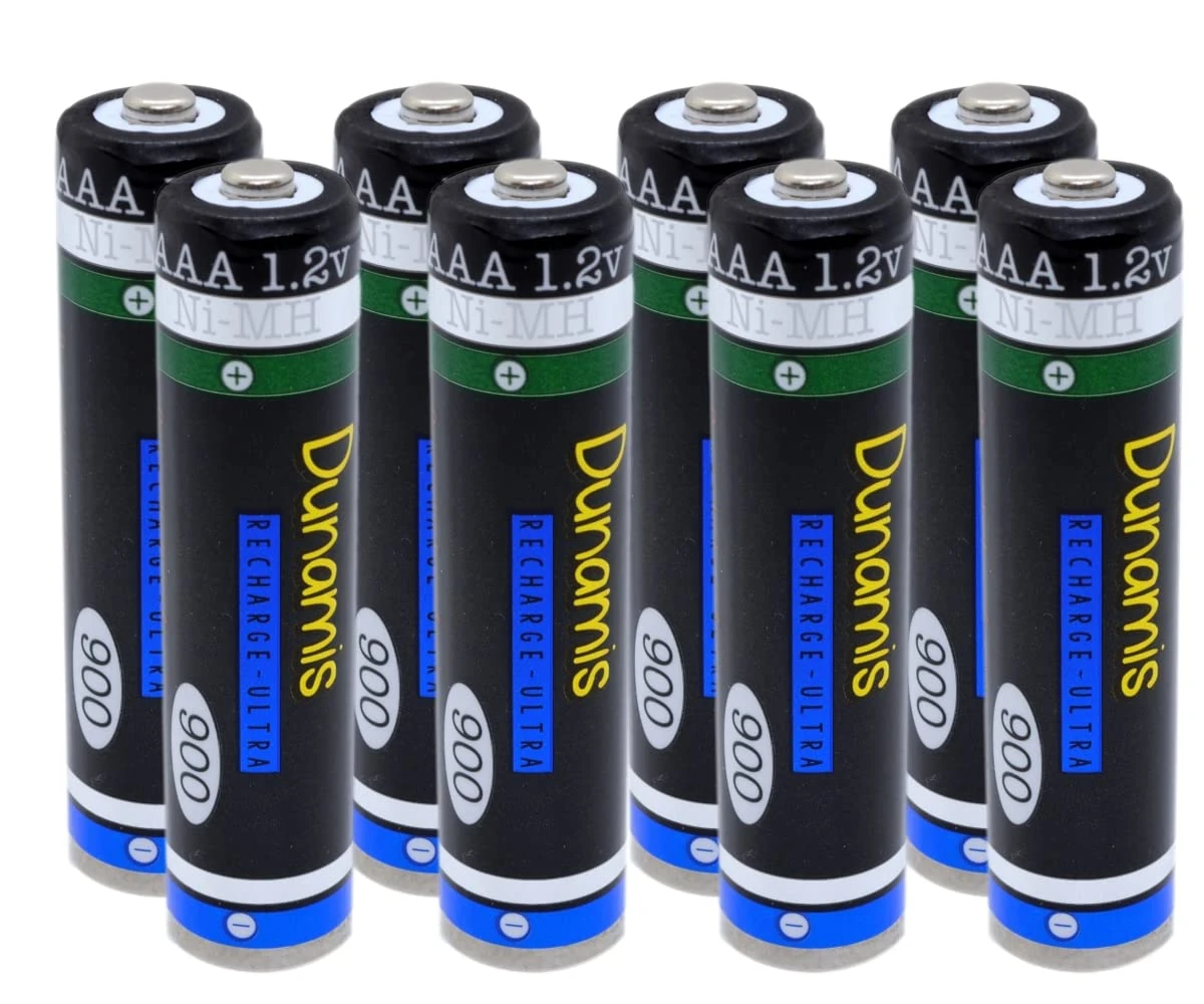 8pk Dunamis 1.2v AAA 900mAh NiMH Rechargeable Batteries - HIGH CAPACITY Suitable for Cordless Phones, Bluetooth Headsets & High Drain Devices etc...