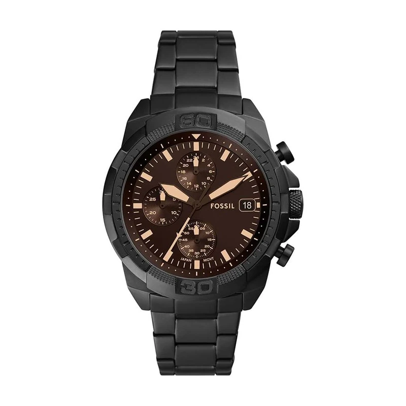 Fossil Watch for Men 44 mm Bronson, Quartz Chronograph Movement, 44 mm Black Stainless Steel Case with a Stainless Steel Strap, FS5851