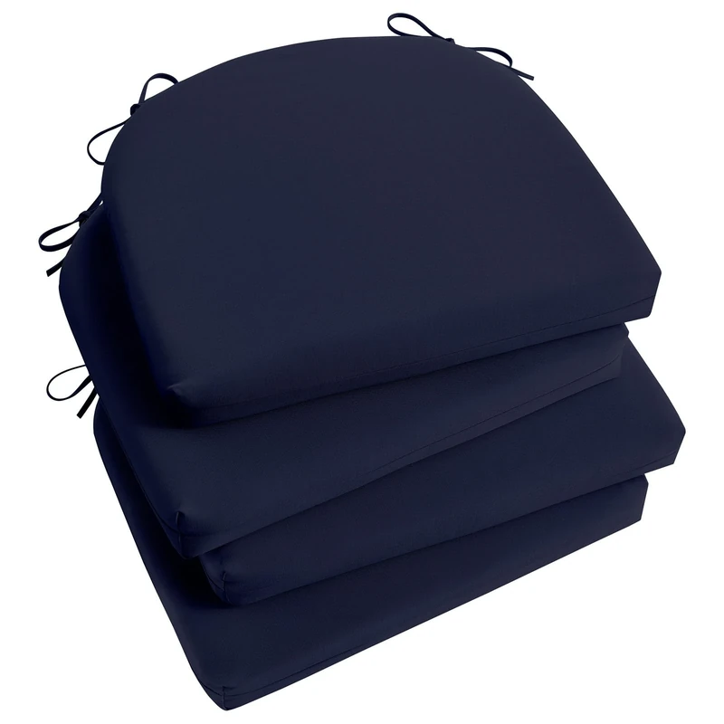 Basic Beyond Outdoor Chair Cushions for Patio Furniture - Round Corner Outdoor Chair Cushions Set of 4, Waterproof Seat Cushions with Ties, 17"x16"x2", Navy