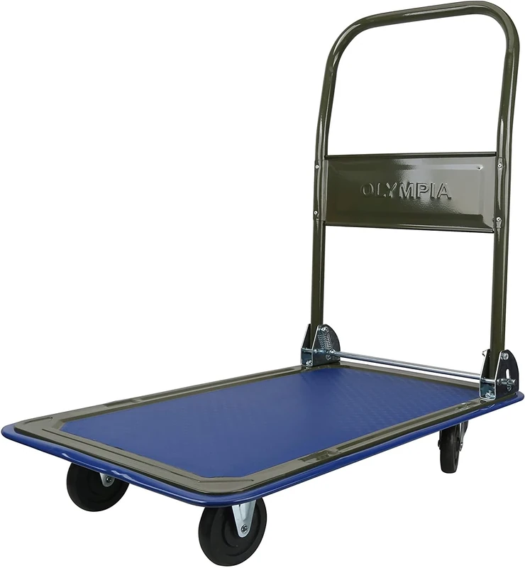 Olympia Tools Foldable Push Cart Dolly - 330 Lb. Capacity Heavy Duty Platform Truck with 360° Swivel Wheels (Olive Green/Blue)