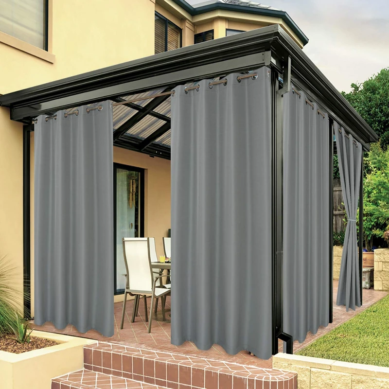 Bonzer Outdoor Curtains for Patio, Waterproof, Thick, Privacy, Grommets, Sunlight Blocking, Outdoor Curtains for Porch, Pergola, Gazebo, Deck, 1 Piece, 213 x 308 cm, Grey