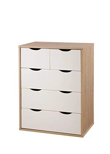 Timber Art Design Alton 3+2 Drawer Chest of Drawers in Sonoma Oak & White Modern Bedroom Furniture