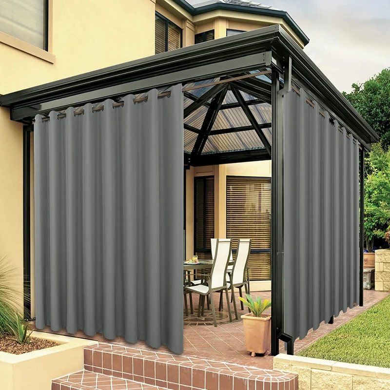 Bonzer Waterproof Indoor/Outdoor Curtains for Patio Thick Privacy Extra Wide Grommet Curtains for Bedroom, Living Room, Porch, Pergola, Cabana, 1 Panel, 150W x 84L inch, Grey