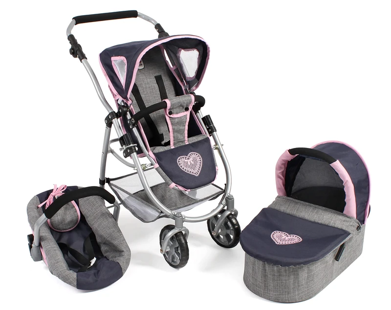 Bayer Chic 2000 Emotion 637-26 3-in-1 All In Combination Doll's Pram Melange Grey/Navy