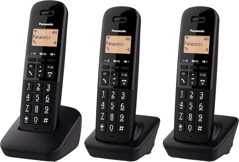 Panasonic KX-TGB613EB DECT Cordless Landline Telephone with Nuisance Call Blocker and Shock Resistant Handsets (Triple Handset Pack) – Black