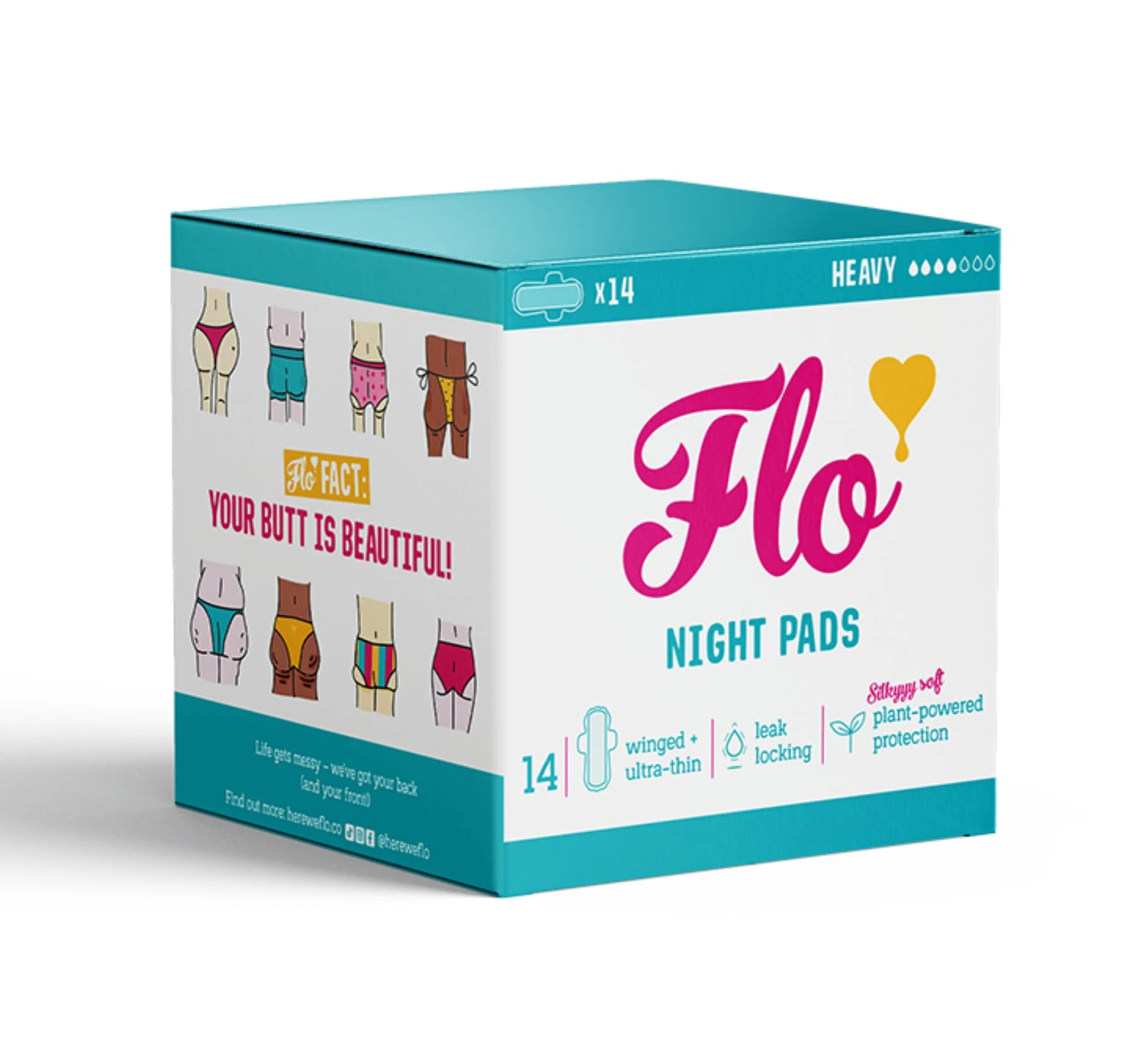 Flo Bamboo Night Period Pads – Super Absorbent, Soft, Thin Sanitary Towels – Winged Leak-Free for Regular Flow – 14 Count