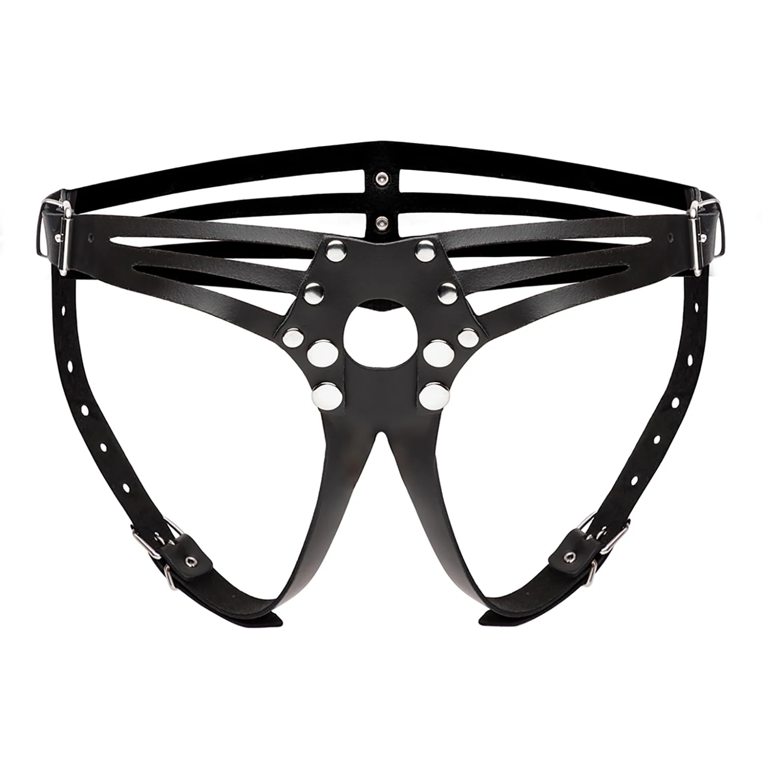 Lovehoney Dominix Deluxe Strap On Harness - Adjustable Luxury Leather Harness for Pegging - Includes Adjustable O-Ring with Buckle Fastenings - Black