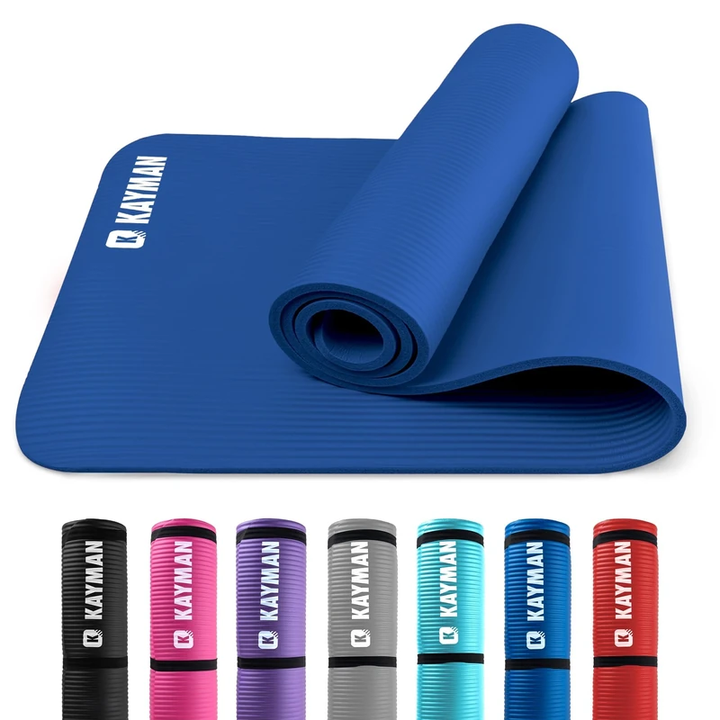 KAYMAN Exercise Yoga Mat Non Slip - Blue, 183 x 60 cm | Best Training & Workout Mat for Yoga, Pilates, Gymnastics, Stretching & Meditation | Eco Friendly Exercise Mat for Home with Carrying Straps