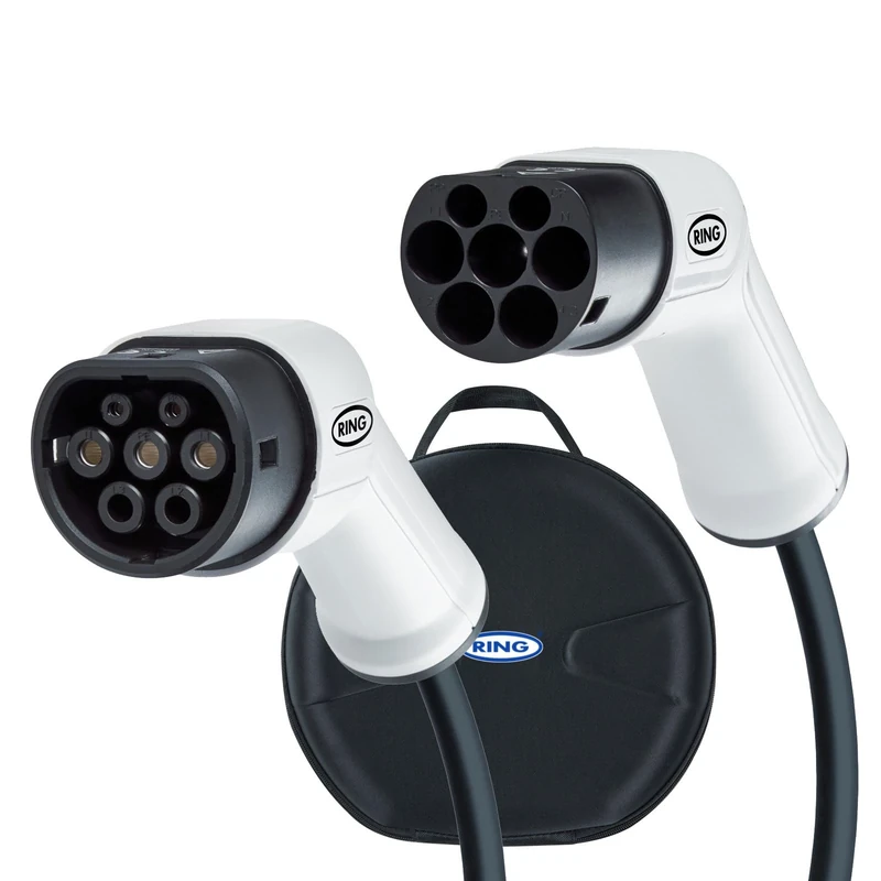 RING 32A Electric Vehicle Charging Cable - 3 Phase Type-2 to Type-2: Compact & Heavy Duty Storage Case Included
