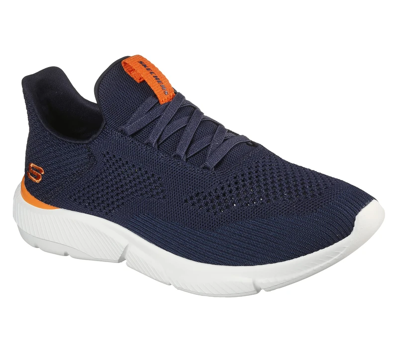 Skechers 210281 Nvor, Men’s Sports Shoes, Marineblaues gestricktes Netzgewebe, orangefarbener Saum,