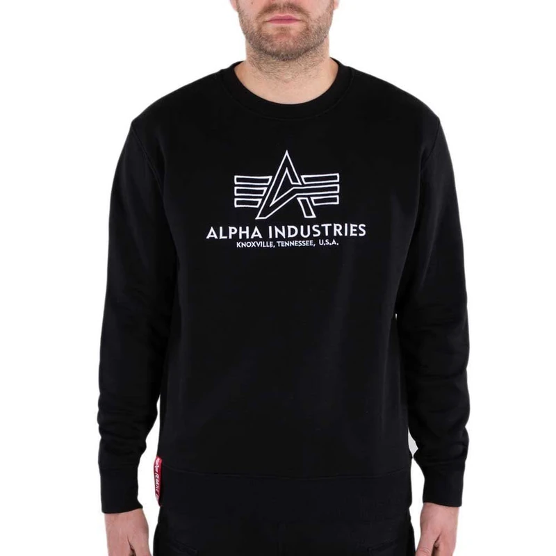 ALPHA INDUSTRIES Men's Basic Sweater Embroidery Sports Hoodie, Black/White, S