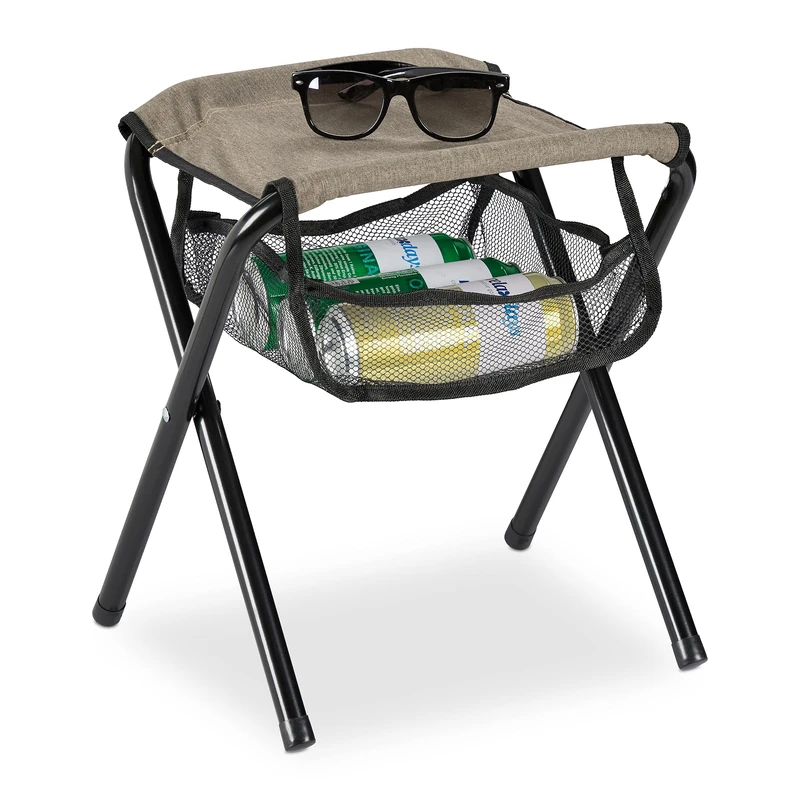 Relaxdays folding camping stool with bag, holds weight of up to 120kg, folding, lightweight fishing seat, outdoor, beige