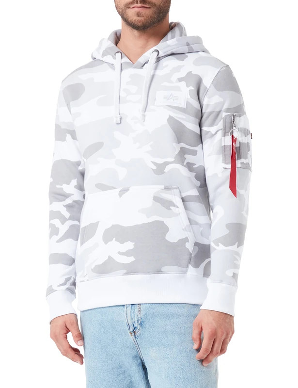 Alpha Industries Men's Back Print Hoody Hooded Sweat Sweatshirt, White Camo, M