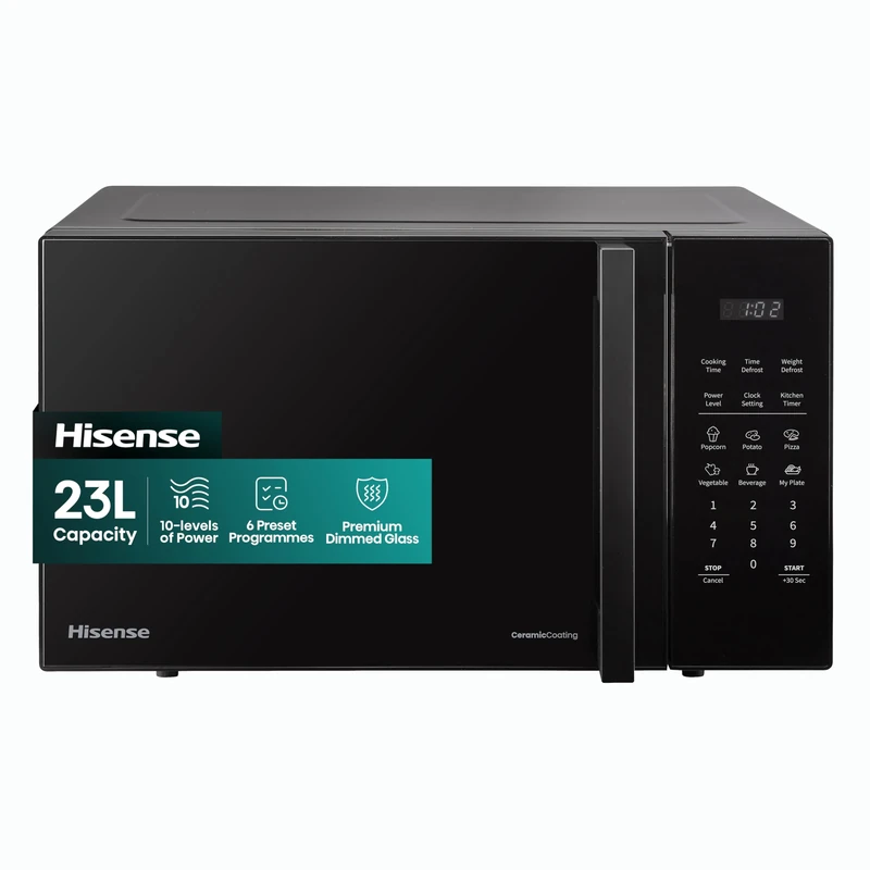 Hisense H23MOBS5HUK Freestanding 23 Litre Digital Microwave, 6 Auto Programmes, Auto Defrost - Black, 16 x 19 x 12 inches (L x W x H)