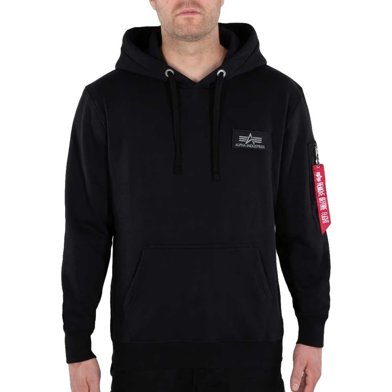 ALPHA INDUSTRIES Men's Back Hoody Print Sports, Black/neon Orange, M
