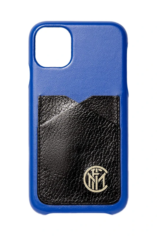 Hi Tech Artisans Cover Iphone 11 Pro Max Official Inter FC Mobile Phone Case with Pockets Black and Blue Genuine Leather Case Handmade in Italy Iphone Case Shock Resistant - Image 1
