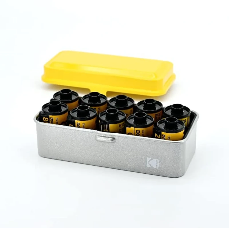 KODAK 120/135 Film Case - for 8 Rolls of 120 Films / 10 Rolls of 35mm Films - Retro Steel Case to Sort & Safeguard Film (Yellow) (Film is not Included)