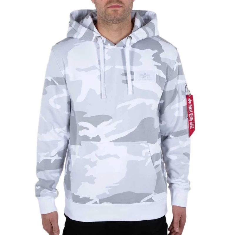 Alpha Industries Men's Back Print Hoody Hooded Sweat Sweatshirt, White Camo, L