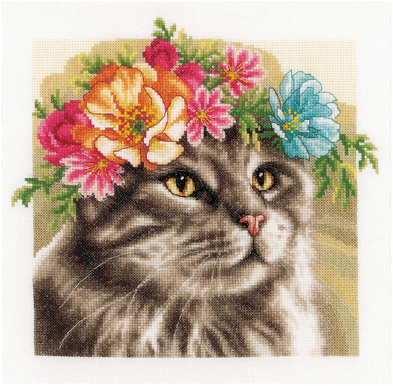 Lanarte PN-0189339 Flower Crown Maine Coon Cross Stitch Kit