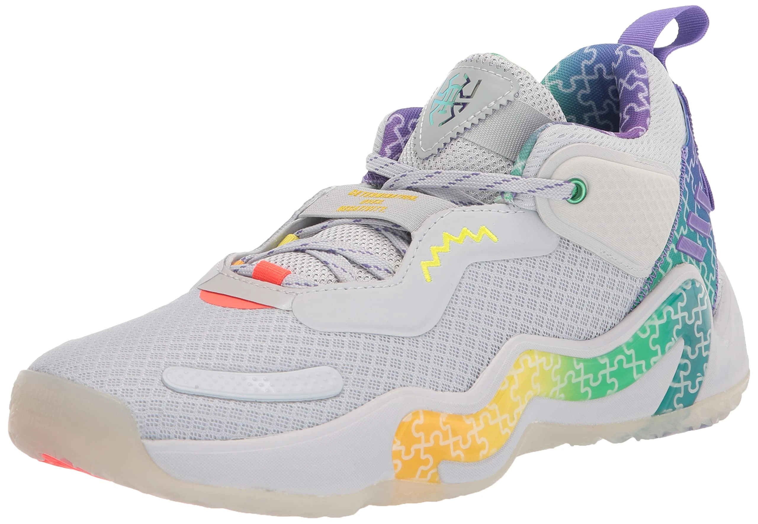 adidas Unisex-Adult D.o.n. Issue 3 Basketball Shoe, Clear Grey/Purple Rush/Semi Screaming Green, 14 Women/12 Men