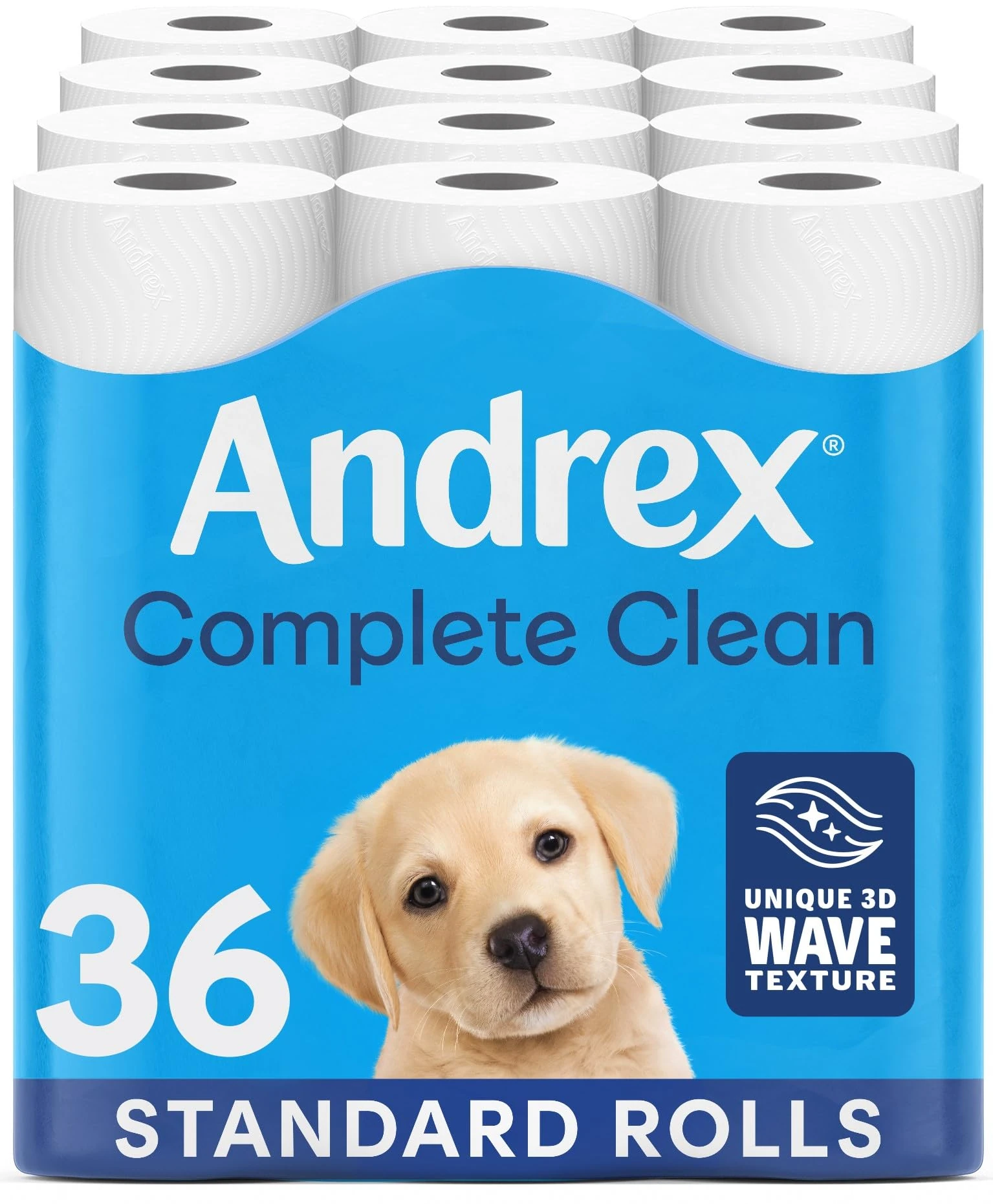Andrex Complete Clean Toilet Roll 36 Rolls (Previously Andrex Classic Clean Toilet Tissue) Unbeatable Toilet Paper with Unique 3D Wave, FSC Certified