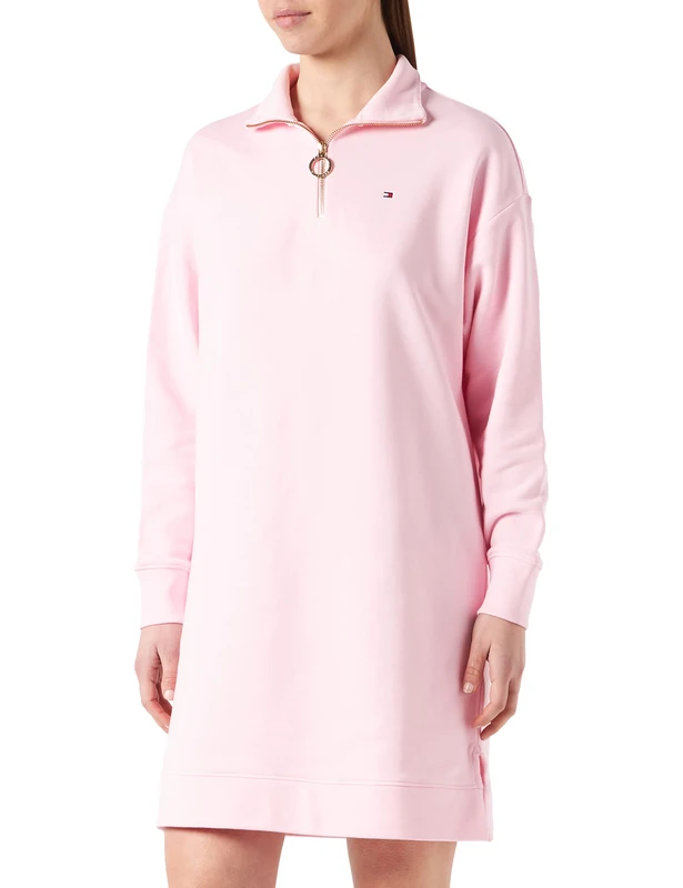 Tommy Hilfiger Relaxed Half-Zip Short Dress LS Pastel Pink