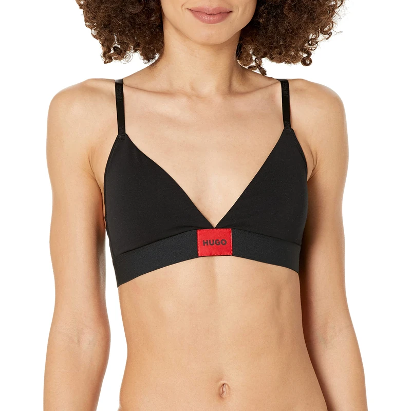 Hugo Women's Modern Cotton Stretch Triangle Bra, Black Tar, XL - Image 1