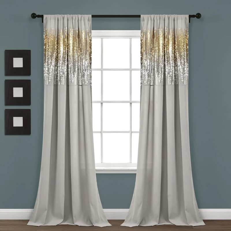 Lush Decor Shimmer Sequins Window Curtain Panel Pair, 84" L x 42" W, Gray & Gold