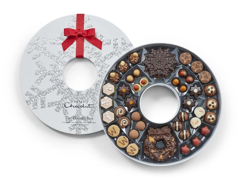 Hotel Chocolat - The Wreath Box - 40 Chocolates, 2 Snowflakes And 1 Festive Wreath, 595g - Chocolate Box - Christmas Gifts