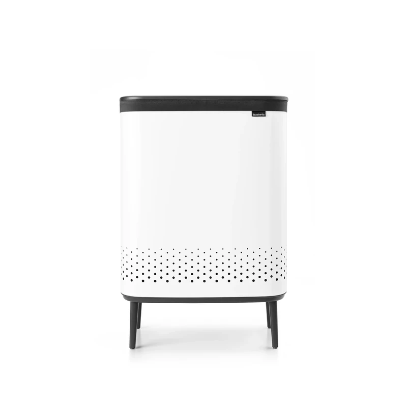 Brabantia - Bo Laundry Bin Hi 2 x 45L - Dirty Clothes Hamper - 2 Compartments - Lid with Quick-Drop Opening - Removable Cotton Bag - Portable & Hygienic - Bedroom & Bathroom Accessory - White