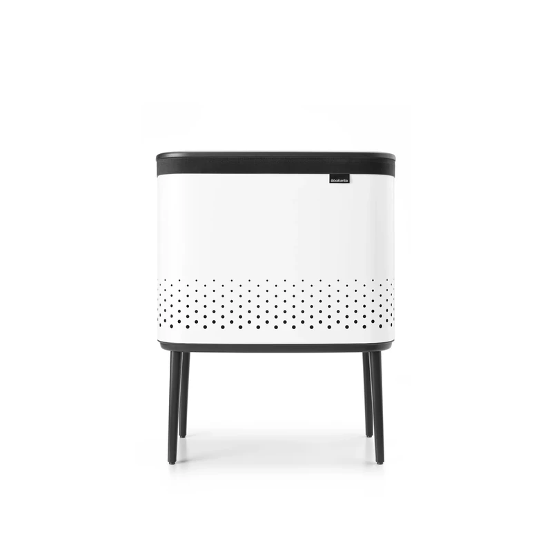 Brabantia - Bo Laundry Bin 60L - Stylish Dirty Clothes Hamper - Lid with Quick-Drop Opening - Removable Cotton Bag - Portable & Hygienic - Bedroom & Bathroom Accessory - White